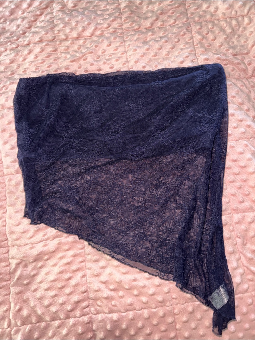 Navy Blue Lace Asymmetrical Skirt
